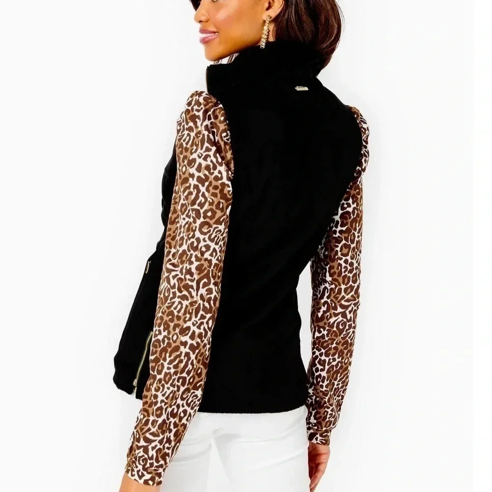 Lilly Pulitzer Vest Womens XXS Black Skyden Reversible Golf Suede Sherpa Sporty - Picture 3 of 15
